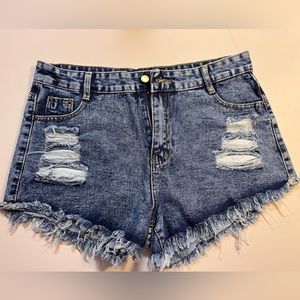 High Waisted Raw Hem Ripped Denim Shorts